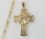 Plated Cross 4mm 14K Diamond Cut Figaro Chain Necklace