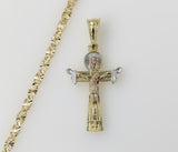 Plated Tri-Color Cross 4mm Star Chain Necklace