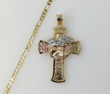 Plated Tri-Color Cross 3mm Figaro Chain Necklace