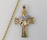 Plated Tri-Color Cross 3mm Rope/Braided Chain Necklace