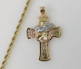 Plated Tri-Color Cross 4mm Rope/Braided Chain Necklace
