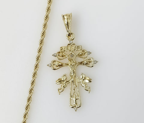 Plated Holy Cross of Caravaca 3mm Rope/Braided Chain Necklace