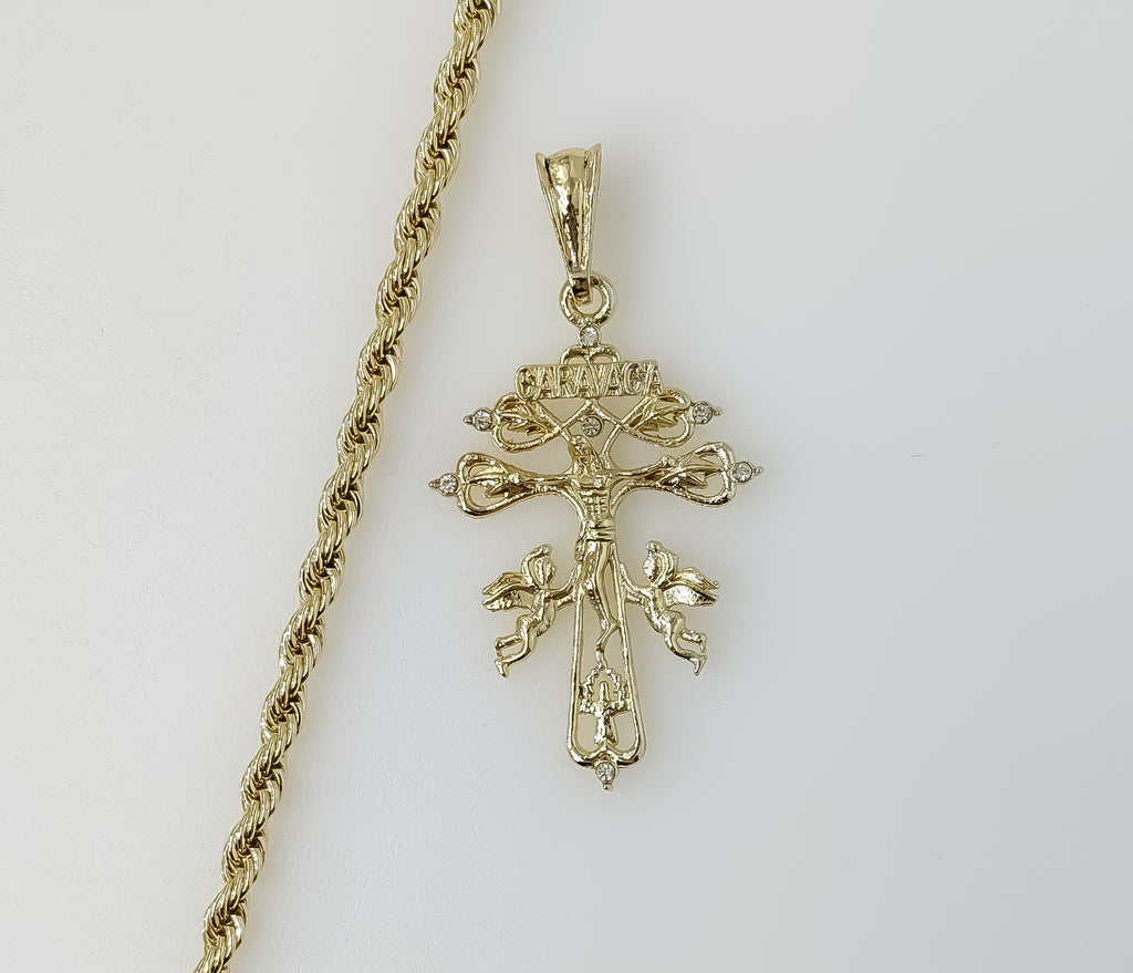 Plated Holy Cross of Caravaca 4mm Rope/Braided Chain Necklace