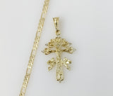 Plated Holy Cross of Caravaca 4mm 14K Diamond Cut Figaro Chain Necklace