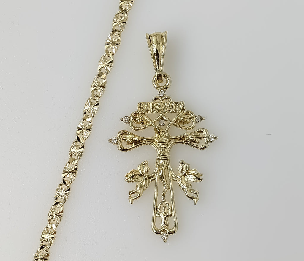 Plated Holy Cross of Caravaca 4mm Star Chain Necklace