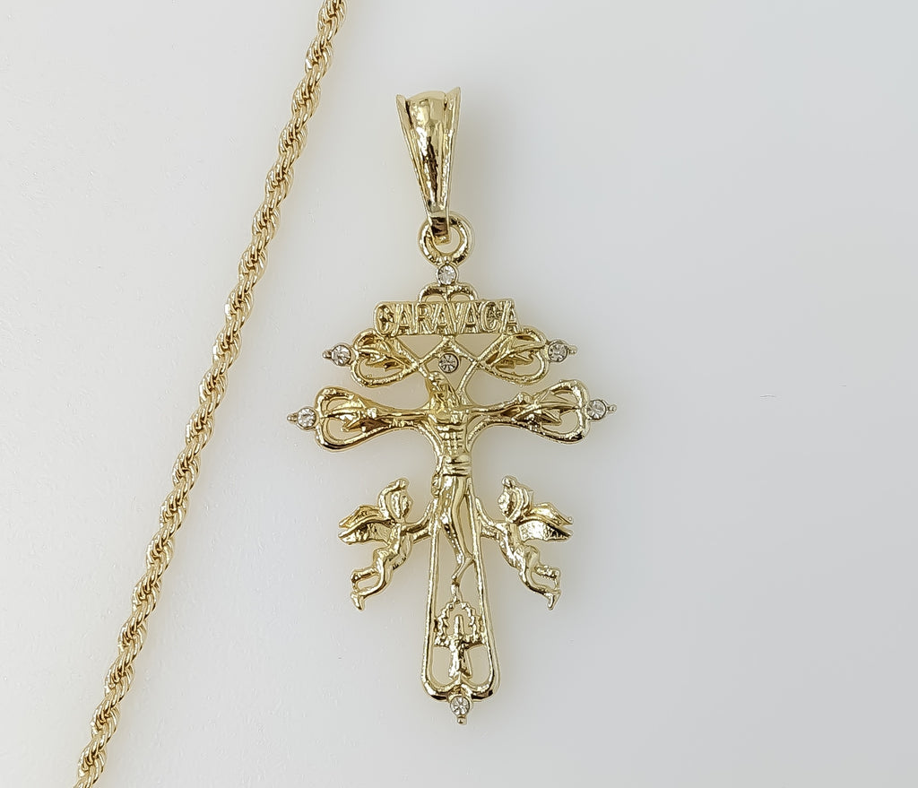 Plated Holy Cross of Caravaca 2mm Rope/Braided Chain Necklace