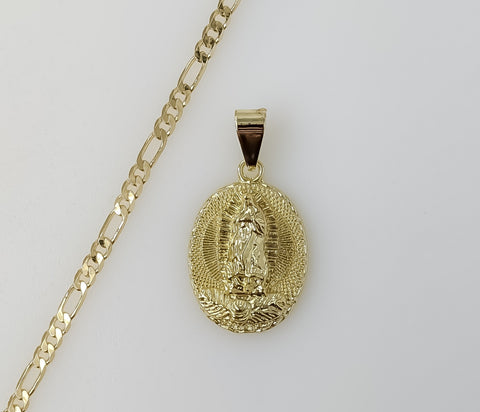 Plated Virgin Mary 3mm Figaro Chain Necklace