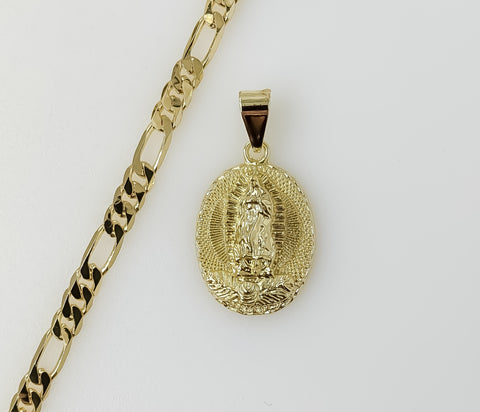 Plated Virgin Mary 5mm Figaro Chain Necklace