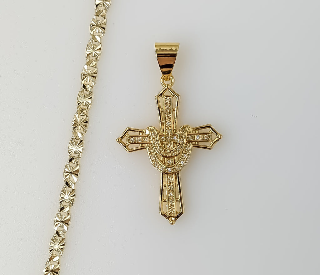 Plated Cross 4mm Star Chain Necklace
