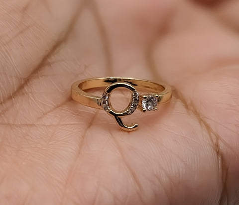 Plated Adjustable Initial Letter "Q" Ring