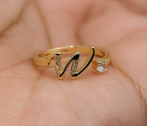 Plated Adjustable Initial Letter "W" Ring