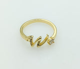 Plated Adjustable Initial Letter "W" Ring