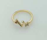 Plated Adjustable Initial Letter "V" Ring