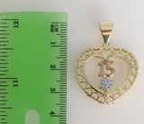 Plated Tri-Color Heart "My 15" Quince Pendant