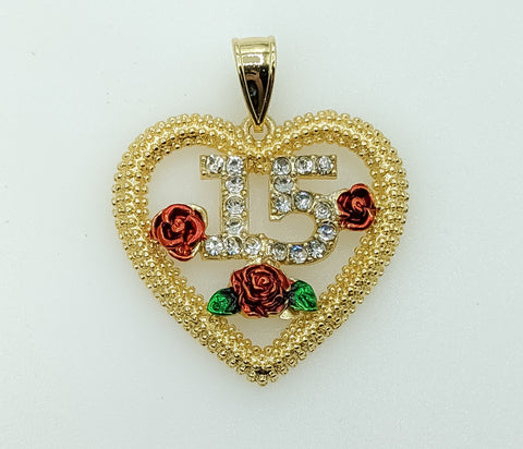 Plated Multicolor Heart "My 15" Quince Pendant
