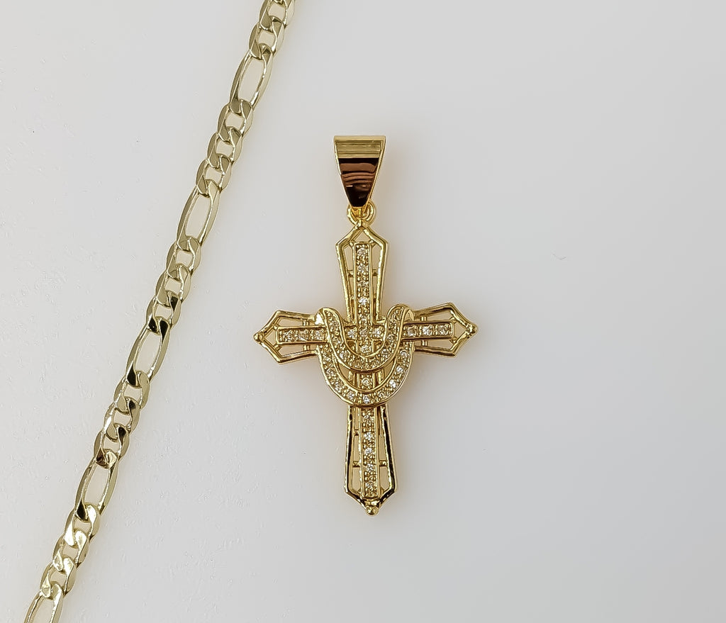 Plated Cross 4mm Figaro Chain Necklace