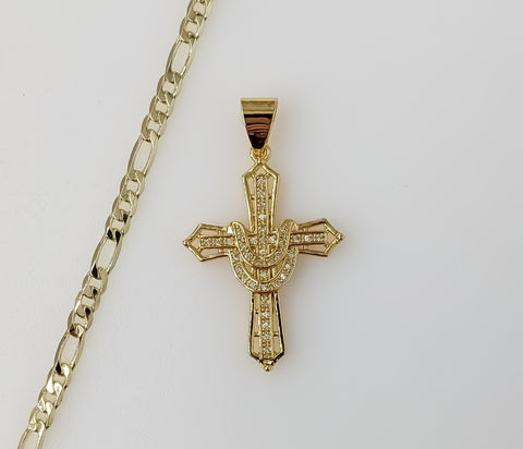 Plated Cross 4mm Figaro Chain Necklace