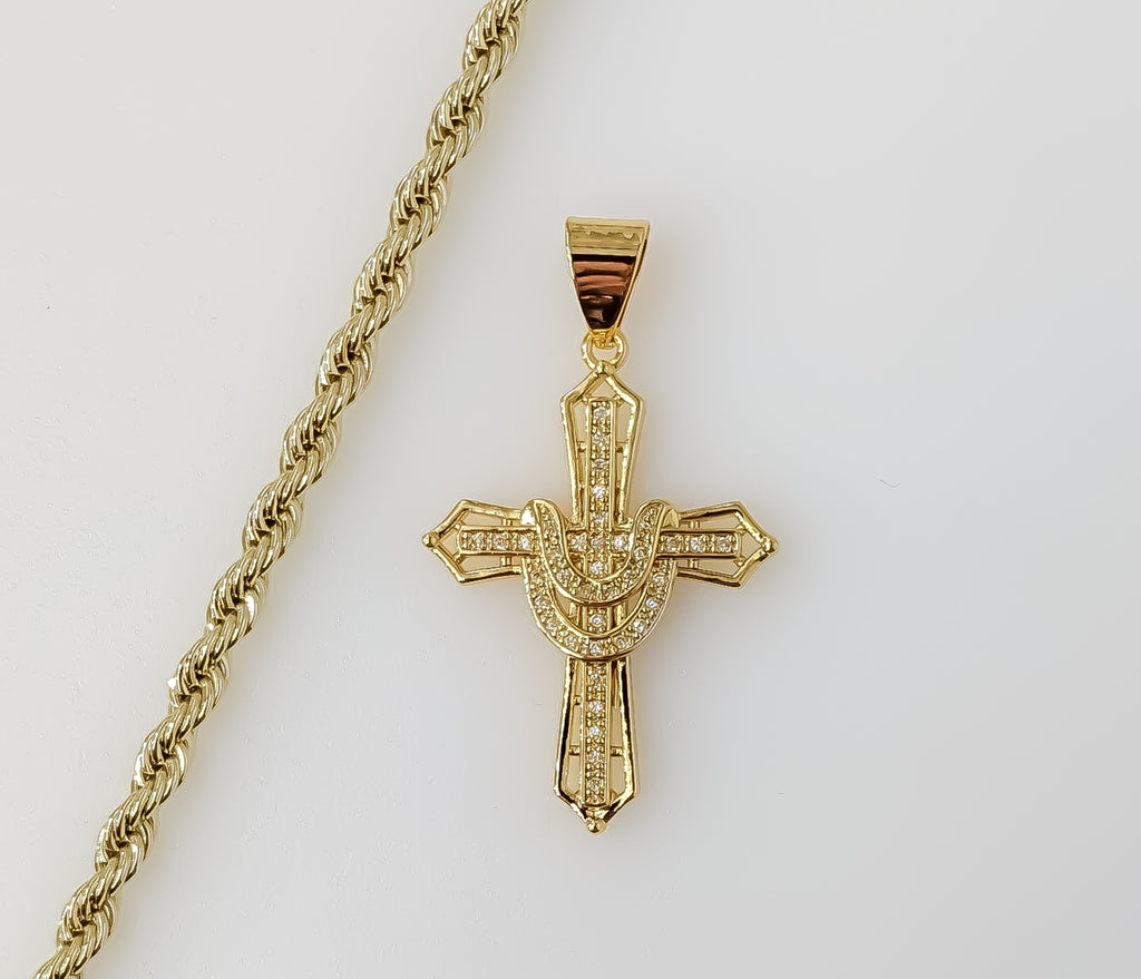 Plated Cross 4mm Rope/Braided Chain Necklace