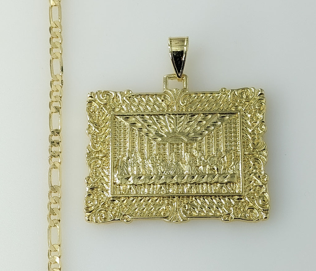 Plated The Last Supper Portrait Pendant 3mm Figaro Chain Necklace