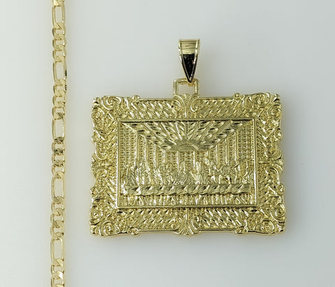Plated The Last Supper Portrait Pendant 3mm Figaro Chain Necklace