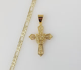 Plated Cross 4mm 14K Diamond Cut Figaro Chain Necklace