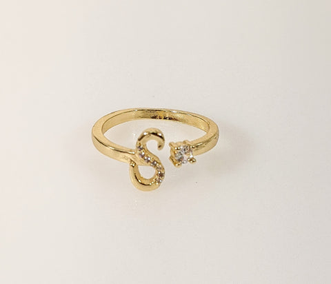 Plated Adjustable Initial Letter "S" Ring