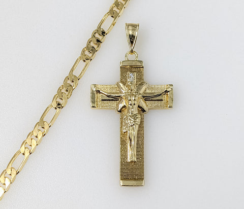 Plated Cross 5mm Figaro Chain Necklace