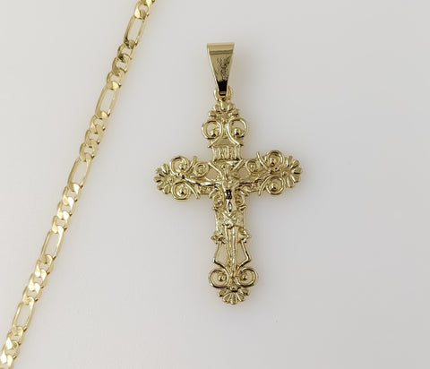 Plated Cross 3mm Figaro Chain Necklace