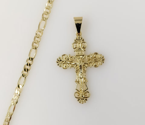 Plated Cross 4mm Figaro Chain Necklace