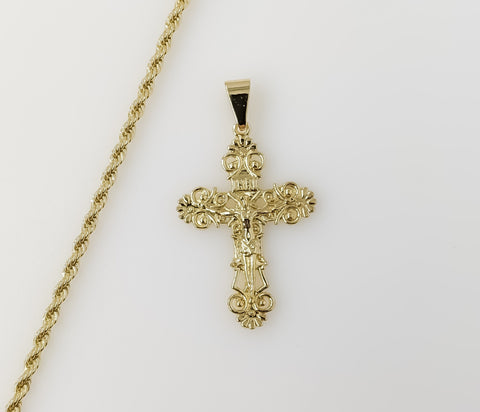 Plated Cross 3mm Rope/Braided Chain Necklace