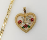 Plated Heart "My 15" Quince 5mm Figaro Chain Necklace