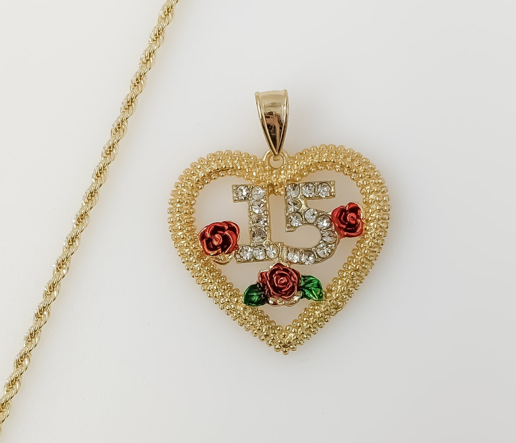 Plated Heart "My 15" Quince 2mm Rope/Braided Chain Necklace