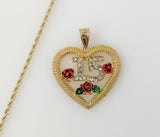Plated Heart "My 15" Quince 2mm Rope/Braided Chain Necklace