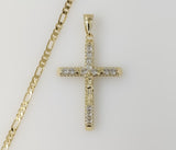 Plated Blinged Cross 3mm Figaro Chain Necklace