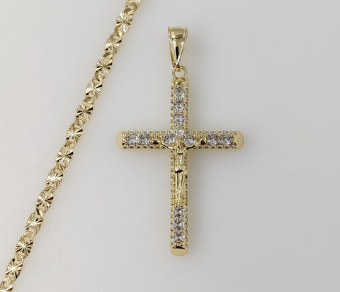 Plated Blinged Cross 4mm Star Chain Necklace