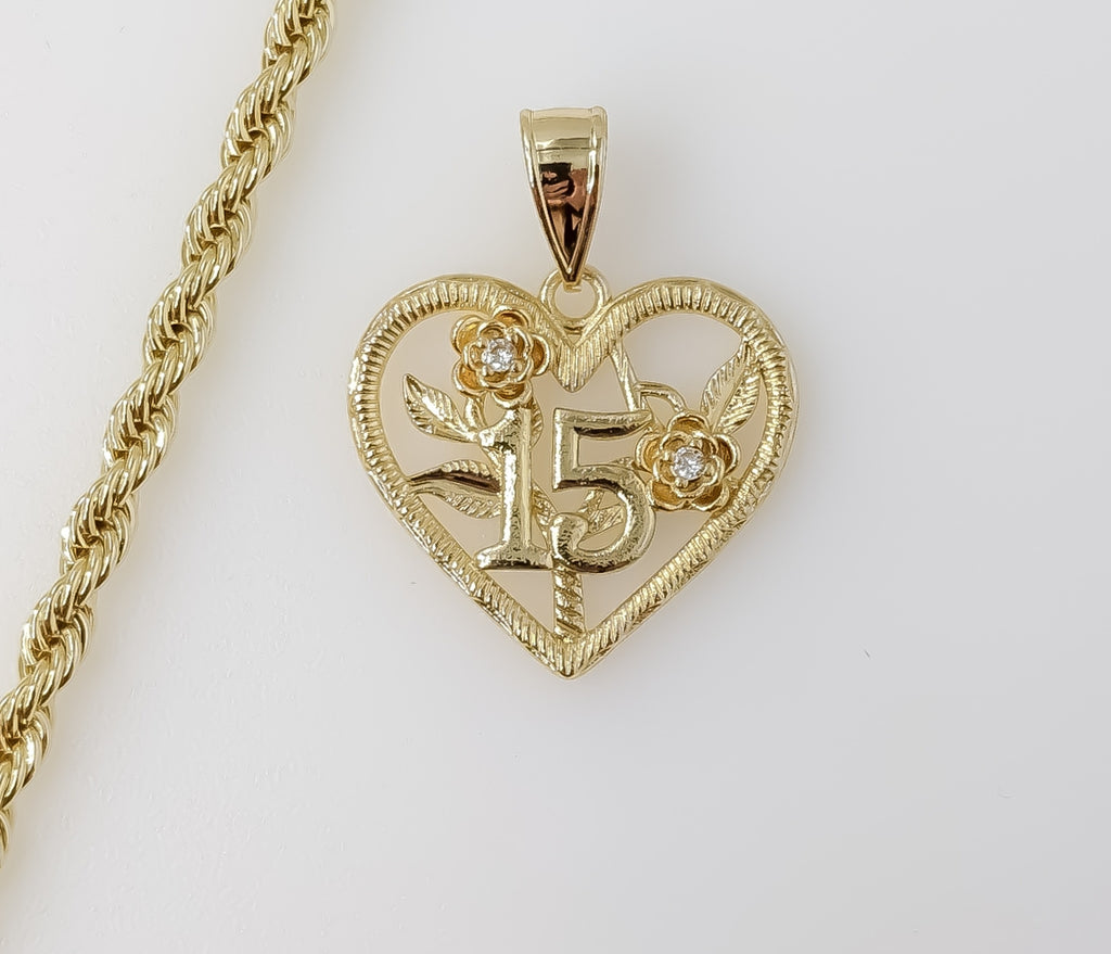 Plated Heart "My 15" Quince 4mm Rope/Braided Chain Necklace