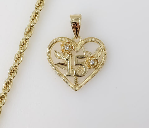 Plated Heart "My 15" Quince 4mm Rope/Braided Chain Necklace