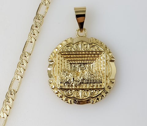 Plated The Last Supper 4mm 14K Diamond Cut Figaro Chain Necklace