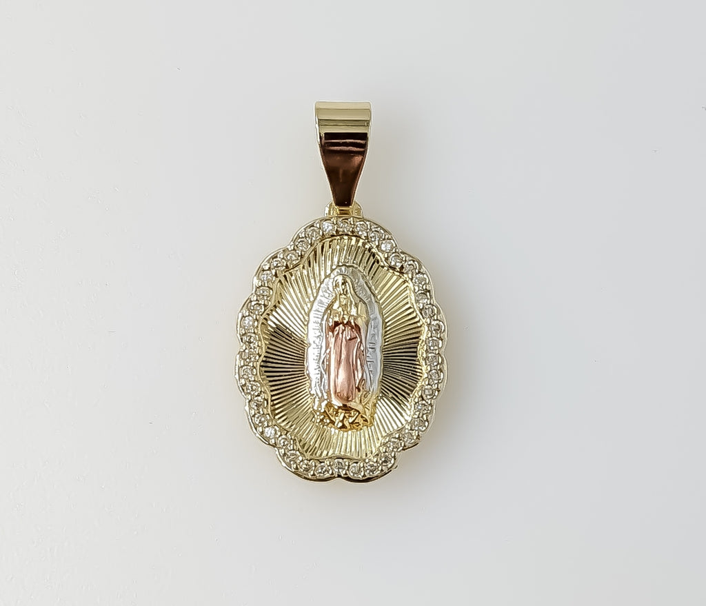 Plated Tri-Color Virgin Mary Pendant