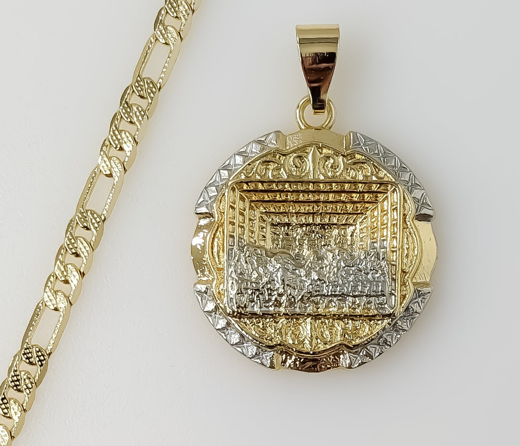 Plated Multicolor The Last Supper 4mm 14K Diamond Cut Figaro Chain Necklace