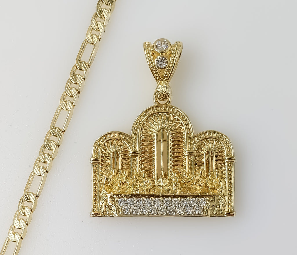 Plated The Last Supper 4mm 14K Diamond Cut Figaro Chain Necklace