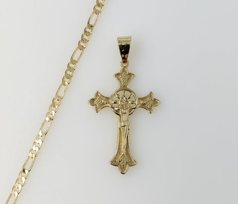 Plated Cross 3mm Figaro Chain Necklace