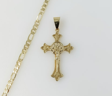 Plated Cross 4mm Figaro Chain Necklace