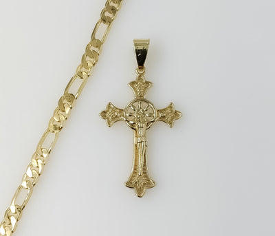 Plated Cross 5mm Figaro Chain Necklace