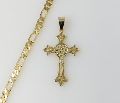 Plated Cross 5mm Figaro Chain Necklace