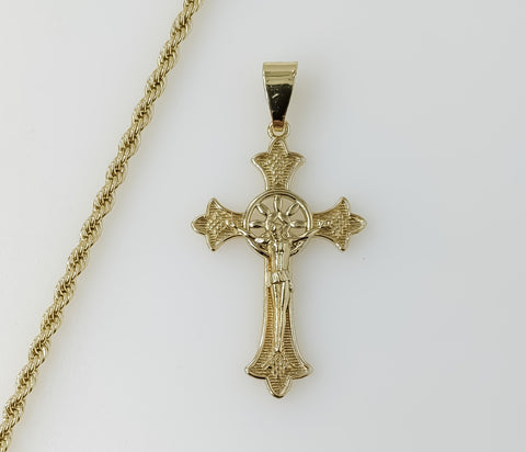 Plated Cross 3mm Rope/Braided Chain Necklace