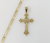 Plated Cross 4mm 14K Diamond Cut Figaro Chain Necklace