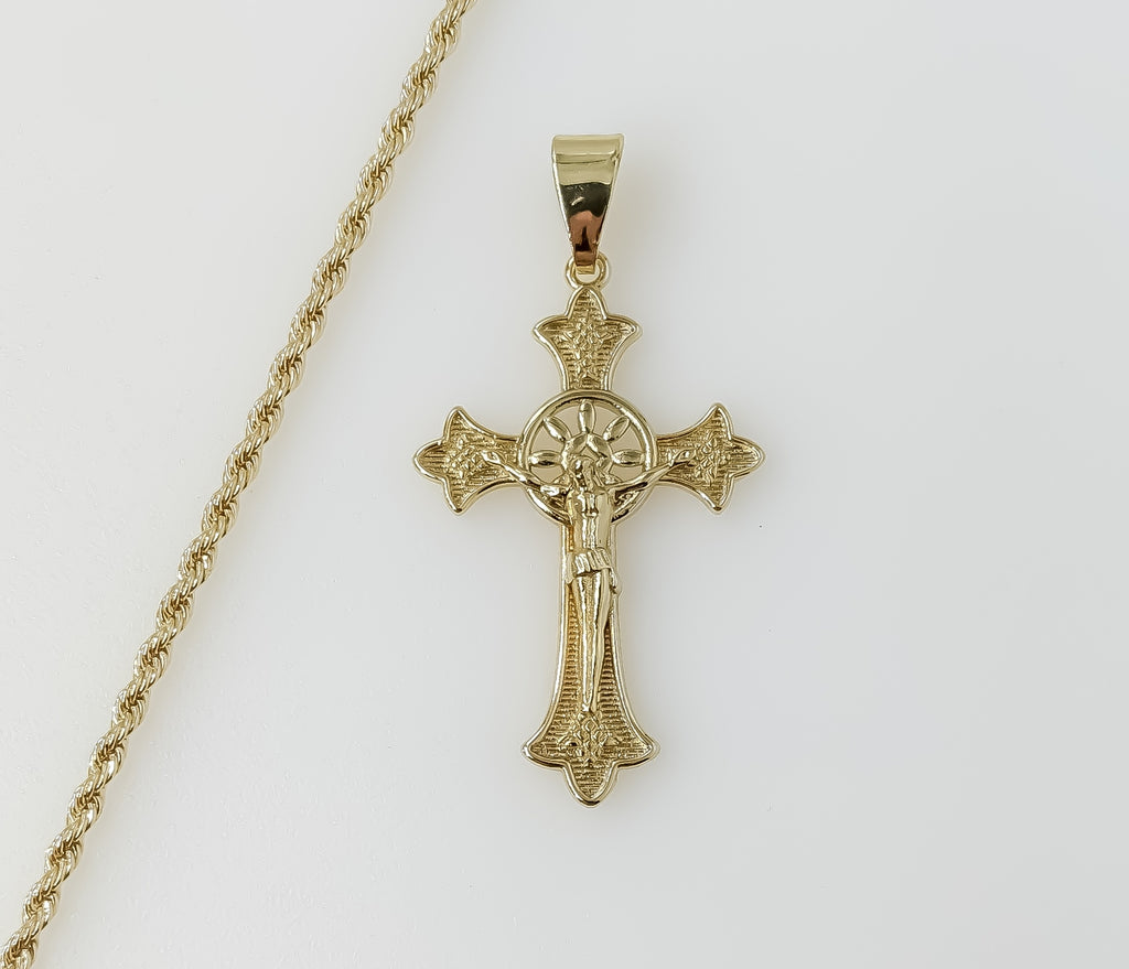 Plated Cross 2mm Rope/Braided Chain Necklace
