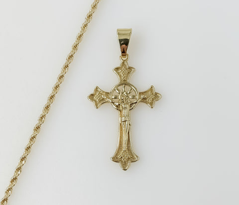 Plated Cross 2mm Rope/Braided Chain Necklace