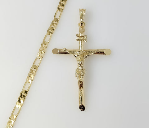 Plated Large Cross 5mm Figaro Chain Necklace